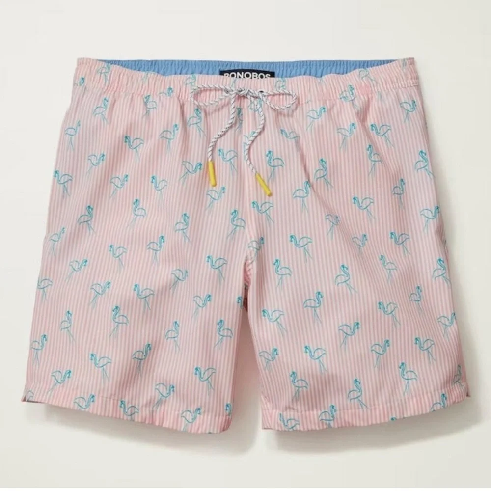 Bonobos Riviera Recycled Swim Trunks Shorts Flamingo Lawn Party Size XXL